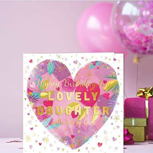 The Heritage Press Birthday Cards for Daughter - Greeting Card with Pretty Foil Finish and Envelope - Love Heart - Made in UK - Eco-friendly - 160X160mm