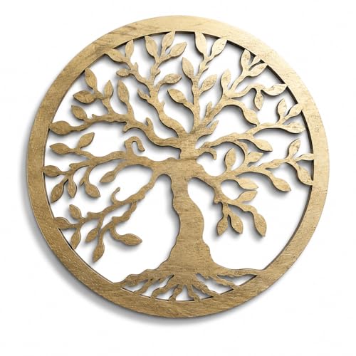 Pet-Jos Albero della vita Decorazione da parete in legno oro albero decorazione da parete famiglia ornamenti minimalista decorazione da parete arte da appendere decorazione 40 x 40 cm
