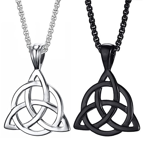 Collar Weenkeey con colgante nudo celta y amuleto triángulo irlandés, gótico, punk, rock, hip hop, estrella judía, para hombre, negro y plateado, Metal