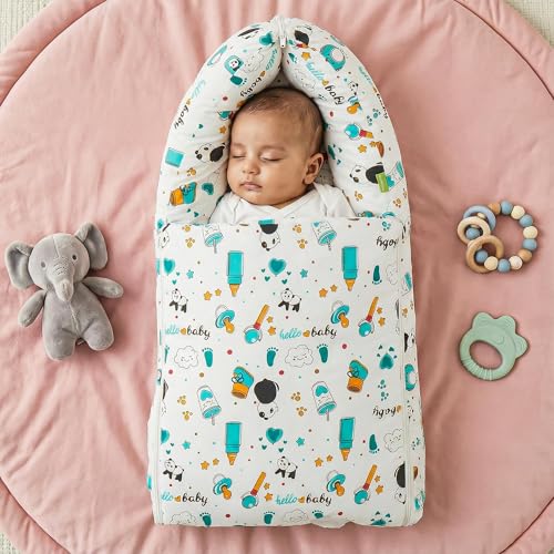 Image of Baybee Panda 3-in-1 Baby Cotton Carry Nest for Newborns 0-12 Months | Portable Baby Activity Nest | Ultra Soft, Lightweight, Travel Friendly & Washable (Green)