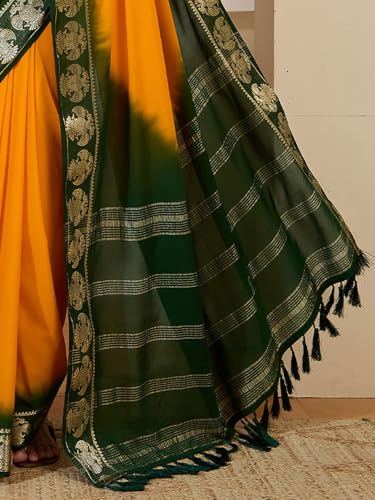 Image of AKHILAM Women's Mysore Silk Kanjivaram Pure Soft Ombre Print Saree With Unstitched Blouse Piece (73ALEKHA7301 NV Parent)