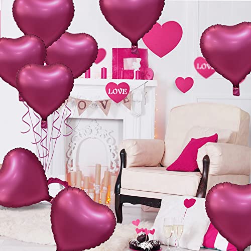 Image of Biapian Foil Heart Balloons, 10PCS Pink Heart Shape Balloons Valentines Balloons 18inch Rose Red Foil Balloons for Helium Birthday Decorations for Girls Women for Valentines Day, Wedding, Anniversary