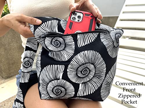 Image of Sea Shell Crossbody Bag - Fully Lined with Front Zippered Pocket - Hippie Hobo Snail Shoulder Purse - Black and White - Medium