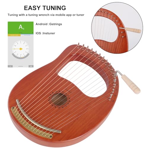 image for LIEKE Lyre Harp 16 Strings with Bag Tuning Wrench,Metal Strings,Mahoga