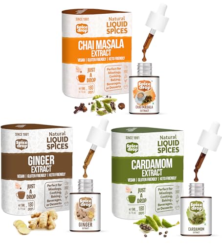 Image of Spice Drop Spicy Tea Combo ( Natural Extract of Ginger , Tea Masala and Cardamom), 5ml (Pack of 3), For Food, Beverages and Dessert