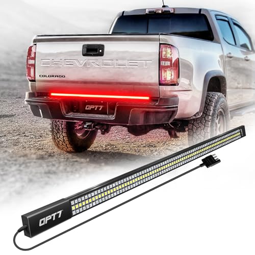OPT7 Redline 48' Aluminum Truck Tailgate Light Bar w/Sequential Red Turn - Weatherproof Rigid 1-Piece Triple Row LED Strip - Dynamic Taillight w/White Reverse - Fits Tacoma, Colorado, Frontier, Canyon