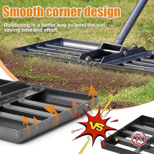 Rastrillo nivelador para césped con mango de acero inoxidable 60 pulg miniatura 2