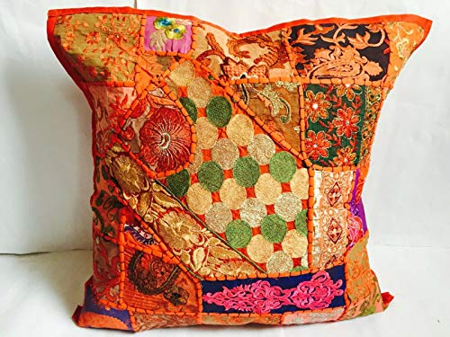 Bazzaree Indischer handgefertigter dekorativer quadratischer traditioneller Bodenkissenbezug, Patchwork/Bestickt, Vintage-Kissenbezug, 61 x 61 cm, rot, BDVPC1005 Cover