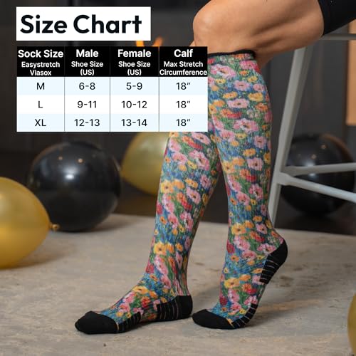 Image of Viasox Compression Socks for Women and Men, Knee High Socks 12-15 mmhg Circulation Support for Flight, Travel, Daily