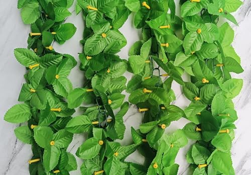 Image of VRB Dec 1 Pcs Artificial Flowers Vine Blossom /Roses Garland Fake (6 ft) Flowers Fabric Roses /Blossom Garland for Wedding Decor Diwali /Ganpati /Garden Wall Valentine (Green Money Plant Creeper)