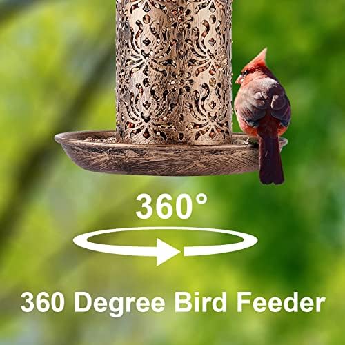 HOUSESAPP Solar Bird Feeder for Outdoors Hanging, Metal Wild Bird Feeder for Cardinals Solar Garden Lantern with S Hook as Gift Ideas for Bird Lovers (2LBs Heavy Duty Weather Resistance birdfeeders)