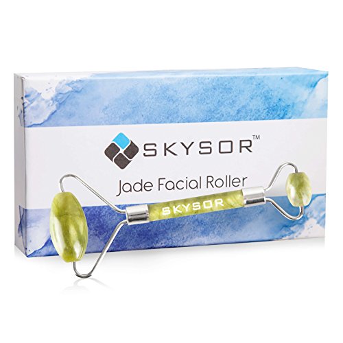 Anti Aging Premium Jade Roller for Face - Made with 100% Authentic Real Jade Stone is a Great Ice Facial Massage Roller for a Slimmer Face, Wrinkles, Lymphatic Drainage, Puffy Eyes and Glowing Skin