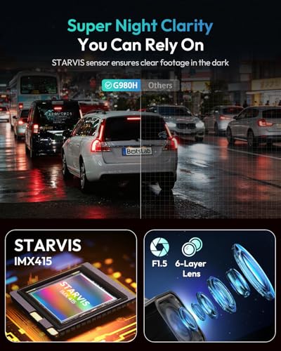 Image of BOTSLAB 4K Dash Cam Front and Rear[2026 Upgraded], 64GB SD Card Included, STARVIS Sensor, 170 Ultra Wide 4K+2K Dashcam with ADAS, Night Vision, 24 /7 Parking Mode, WDR, 5.8GHz WiFi, GPS,Loop Recording