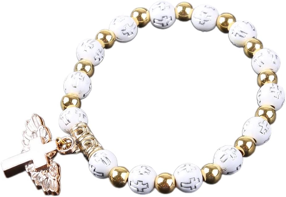 YAQINUOYAQINUO Nice Religious Stretch Bracelets Charm Angel Cross Rosary Beads Bracelet Catholic Pendant for Women Jewelry Decor Gifts