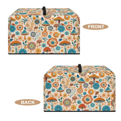 Image of Convection Oven Cover, Dust Proof Smart Microwave Oven Protector for Fall Decorations, L, 20.9 x 15.7 x 12.4 Inches, Mushroom Floral Daisy Beige Orange