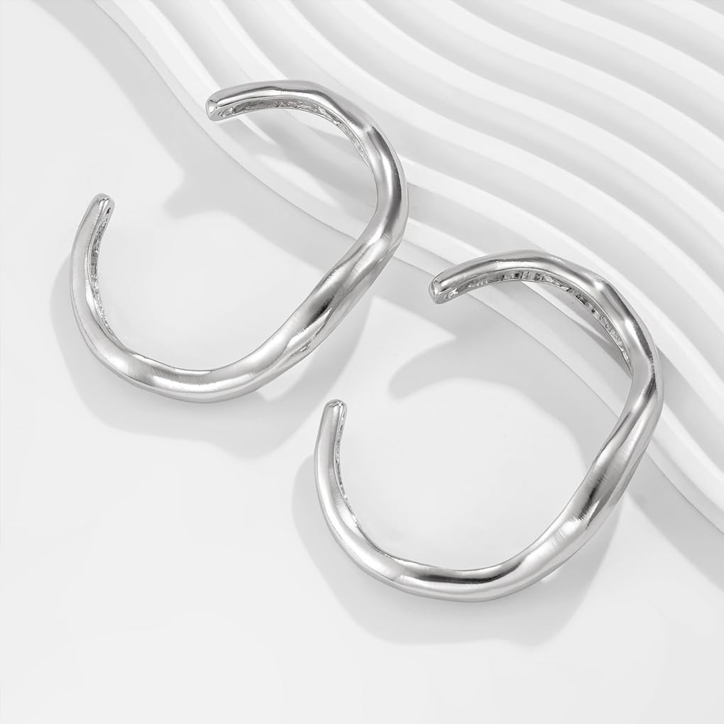 GIGB PBDK 2Pcs Chunky Gold Cuff Bracelets for Women Stackable Irregular Bracelet Set Adjustable Minimalistic Open Bangles Trendy Everyday Jewelry Presents - Image 5