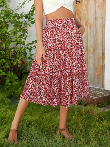 Image of Berydress Midi Skirts for Women 2026 High Waist Casual Summer Boho Skirt
