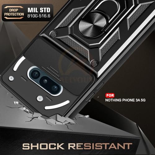 Image of Armor Bumper Back Cover Case for Nothing Phone 3A 5G Rotating Camera Cover, Ring Holder & Kickstand | Heavy Duty & 360 Degree Protection Nothing Phone 3A 5G Back Cover (Black)