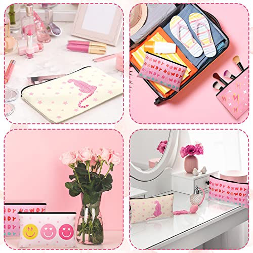 Hillban 12 Pcs Pink Preppy Makeup Bag Preppy Toiletry Bag Smile Leopard Howdy Portable Cosmetic Makeup Pouch Travel Organizer Accessories Cute Spring Gift for Women3