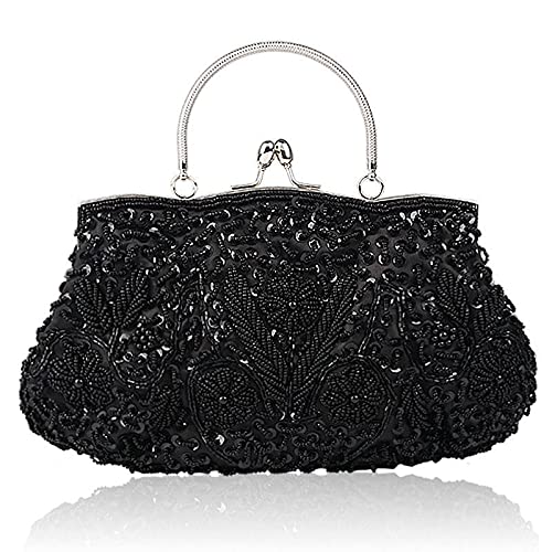 Vintage Floral Beaded Clutch Bag Ladies Sparkly Purse Prom Wedding Bag Pearl Evening Bag Bridal Bag for Women Party Handbag