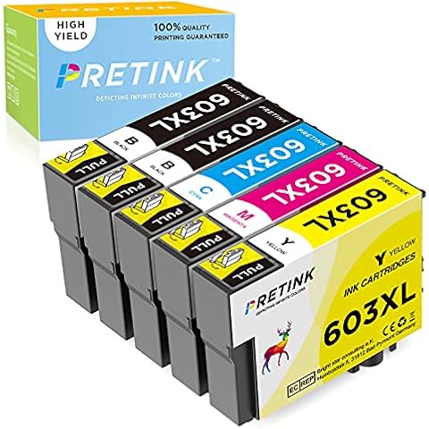 PRETINK 603XL Compatible Ink Cartridge Replacement for Epson 603 XL Used in Epson Expression Home XP-2100 XP-2105 XP-3100 XP-3105 XP-4100 XP-4105, Workforce WF-2810 WF-2830 WF-2835 Printers(5 Pack) Cover
