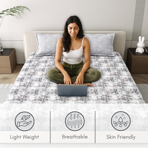 Image of Mafatlal 186 Tc Corsica Cotton Bedsheet King Size | 108 X 108 Inches | Moisture-Wicking Summer Bedding for Breathable Sleeping Comfort | 2 Pillow Covers | Snow White