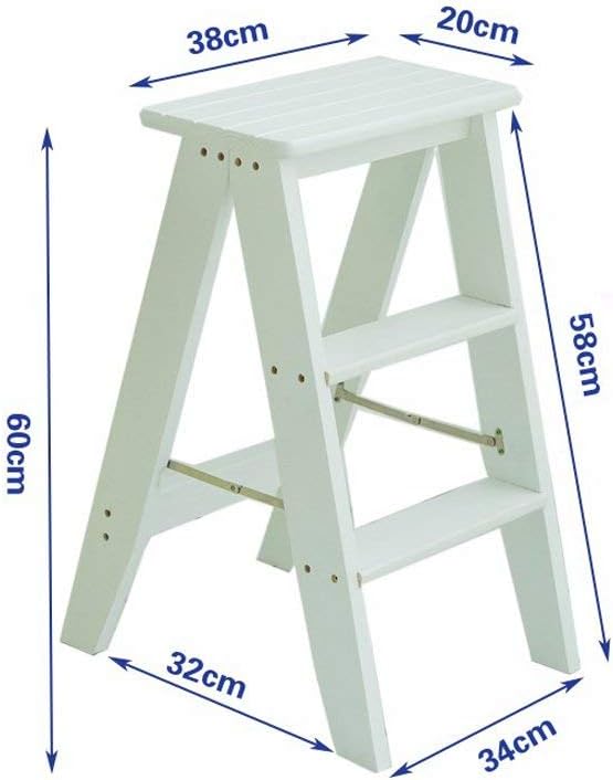 2 Step Ladder Solid Wood Folding Ladder Portable Household Kitchen Cutting Table Stool Chair bar Stool (Color : C, Size : 34 * 32 * 60cm)