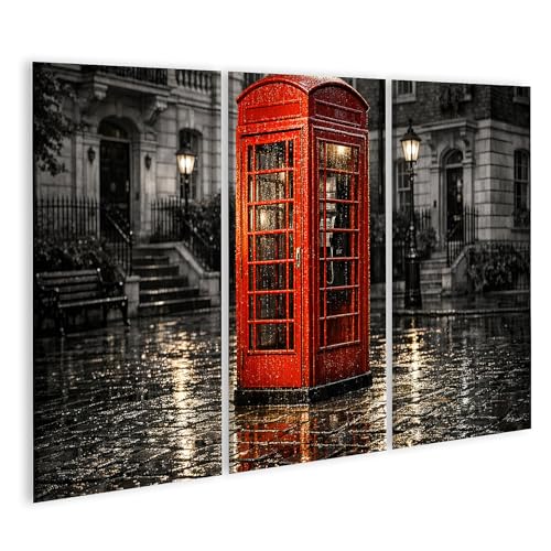 Tableau sur toile cabine rouge à Londres en 3 pièces pour décoration murale