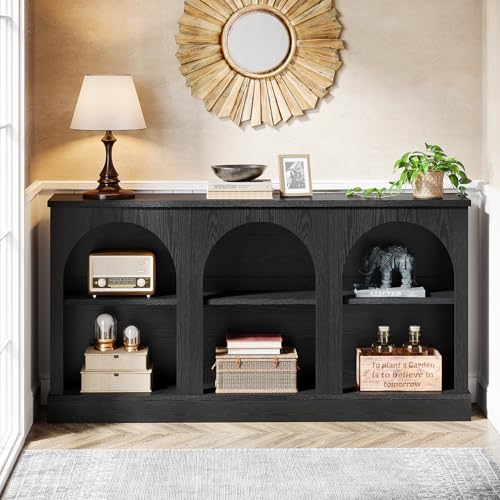 Image of Tribesigns Farmhouse Console Table, 63-Inch Long Entryway Table with 3 Tier Storage, Wooden Rectangular Sofa Table Behind The Couch for Entrance, Hallway, Living Room, Black