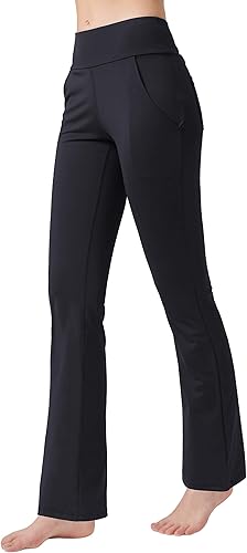 Miniatura 3 de nuveti Pantalones de yoga de cintura alta con corte de bota para mujer, 4 bolsillos, pantalones de entrenamiento, control de abdomen, pantalones