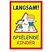 Produktbild Langsam Spielende Kinder Kunststoff Schild (gelb-rot, 20 x 30cm), Hinweisschild, Warnzeichen, Warnschild langsam fahren, Warnung, Hinweis Spielstraße/Spielplatz - Vorsicht spielende Kinder