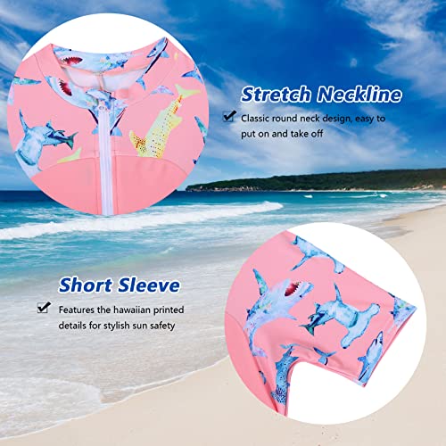 Geru Girls Rash Guard Sets One Piece Short Sleeve Swimsuit With Zipper Patchwork Beach Bathing Suit For Kids Boys 5-6 Years Pink #TOP4