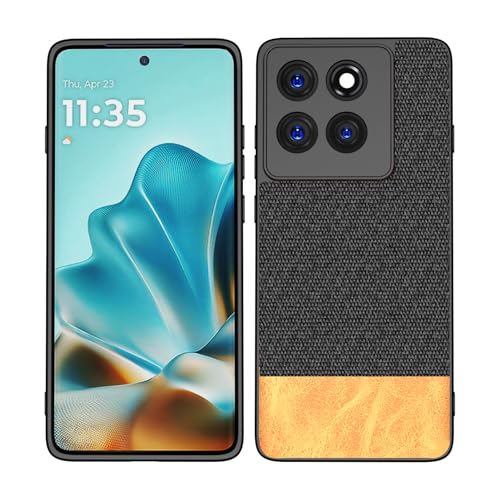 Image of Kapa Soft Fabric & Leather Hybrid Protective Back Cover for Moto Edge 60 / Edge 60 Fusion | Shockproof Slim Hard Anti Slip Back Case (Black,Brown)
