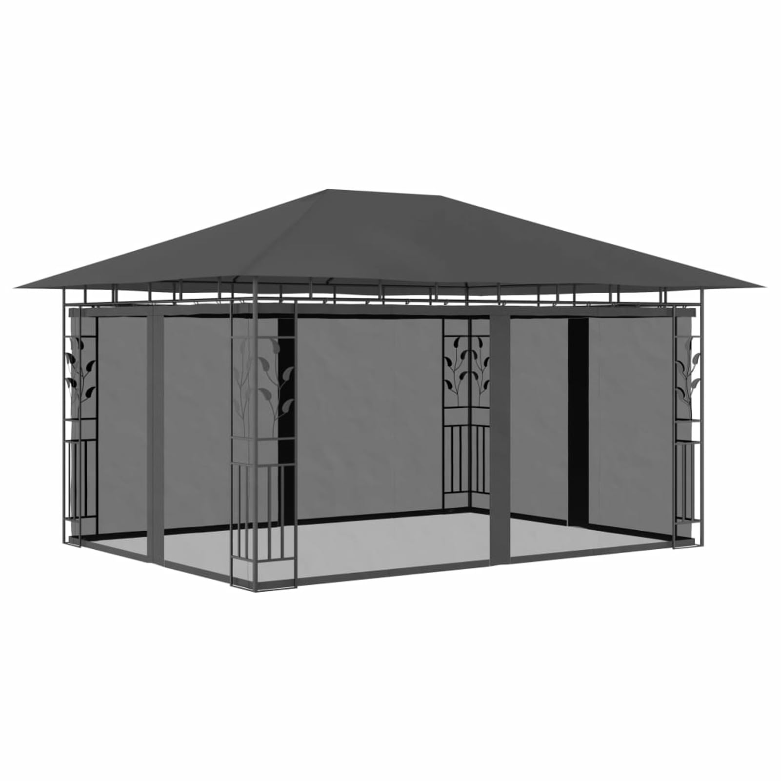 Homgoday Gazebo con zanzariera e luci a LED 4 x 3 x 2,73 m, antracite, riparo da giardino per patio, cortile e prato, tenda per eventi, tenda per eventi
