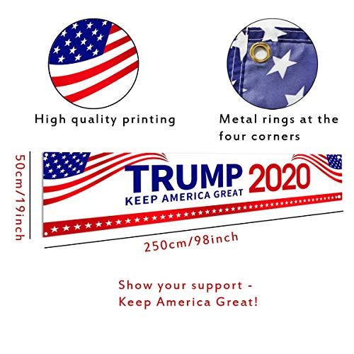 KMUYSL Trump 2020 Flag - Keep America Great Yard Sign, Extra Large 98\" x 20\" Donald Trump Flag - President 2020 Banner for US Election Patriotic Outdoor Decoration (Upgraded)