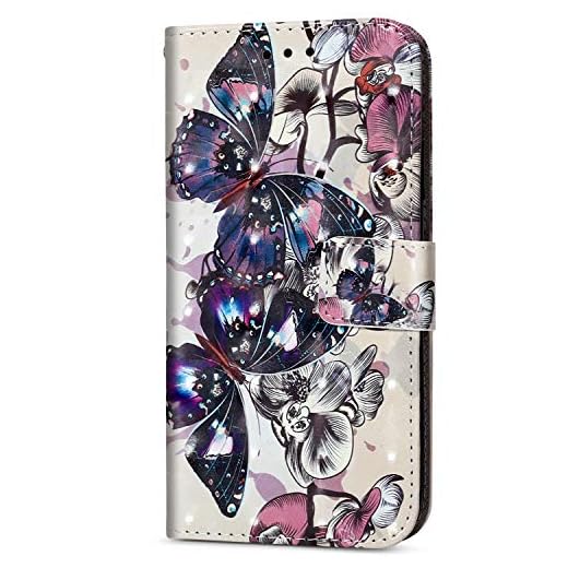 Herbests kompatibel med Sony Xperia XZ1 Compact glitter mobiltelefon skal, läder Sony Xperia XZ1 Compact Svart fjäril