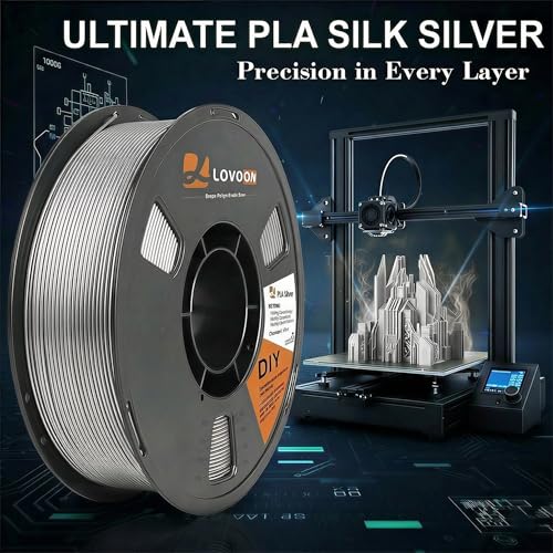 Image of LOVOON Silk PLA Filament 1.75mm Silver Grey 1KG, 3D Printer Filament Dimensional Accuracy + /- 0.02mm, 1kg Carboard Spool (2.2lbs) 3D Printing Filament Fits for Most FDM 3D Printers