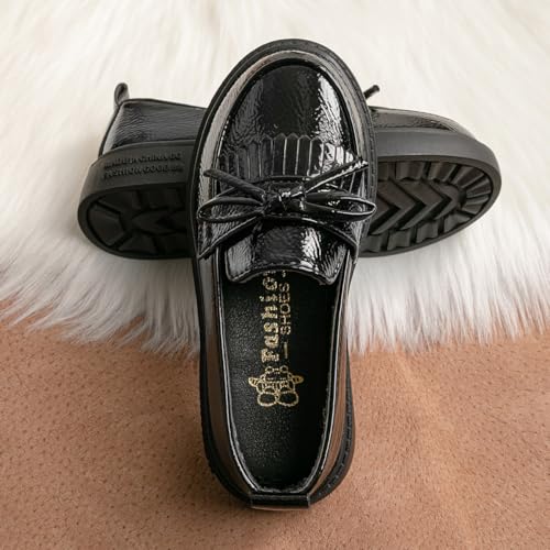 Image of KIDSUN Girl's Oxford School Uniform Dress Shoe Princess Flats Bow Slip on Loafer (Toddler /Little Kid)