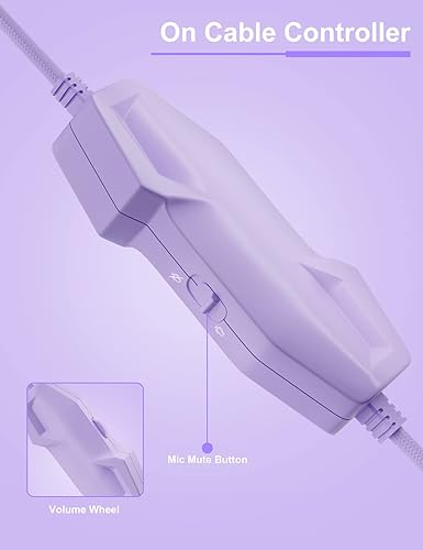 Miniatura 8 de ZIUMIER Z30 - Auriculares para juegos morados para PS4, PS5, Xbox One, PC, auriculares con cable con micrófono de cancelación de ruido, luz LED RGB,