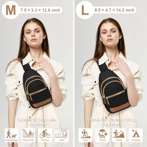 Capolo Sling Bag for Women Men Waterproof Crossbody Bags for Women Trendy Casual Fanny Pack with Convertible Shoulder Strap Chest Bag for Travel Hiking(Black, Medium)2