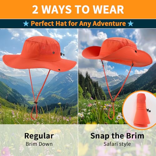 Image of Home Prefer UPF50+ Mens Sun Hat Wide Brim Womens UV Protection Beach Bucket Hat for Fishing Hiking Snap Up Cowboy Hat