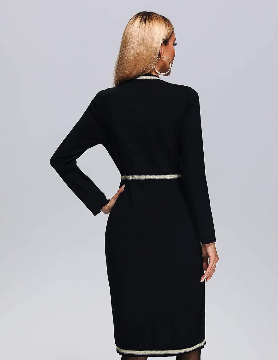 BELLA BARNETT Scoop Neck Knit Dress Buttoned Elegant Dress Sweater Dress