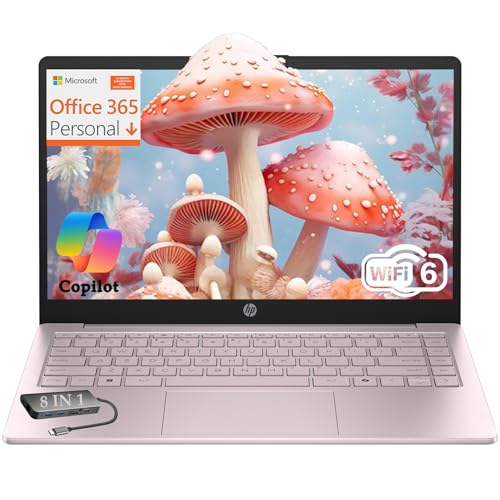 HP Essential Laptop Computer for Student Daily Study, Microsoft Office 365, Intel N150, 4GB RAM, 128GB Storage, Long Battery Life & Fast Charging, Windows 11 Home, Type-C Hub, Tranquil Pink