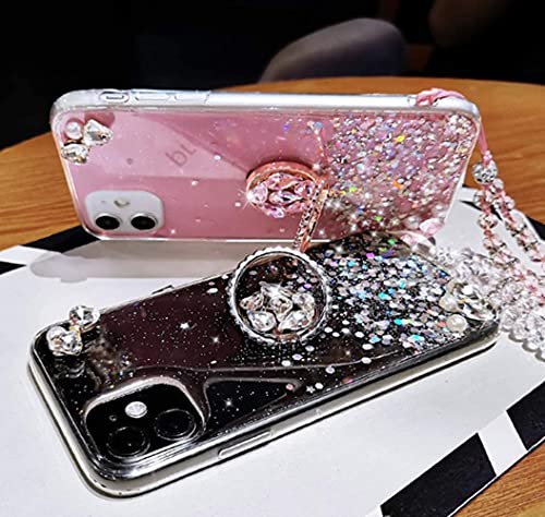 Lozeguyc For Oneplus Nord N200 5G Cover Luxury Bling Glitter Diamond Sparkle Marble Bumper Case With Ring Kickstand Cute Shiny Fashion Beaded Jewel Lanyard Girl Woman Rugged Phone Case Pink #TOP1