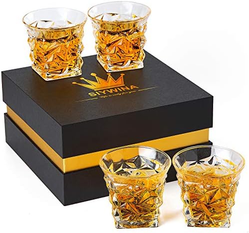 Whiskygläser Set Aus Kristall – 4 Stück, Mundgeblasen, Dicker Boden, 284 Ml, Bleifrei