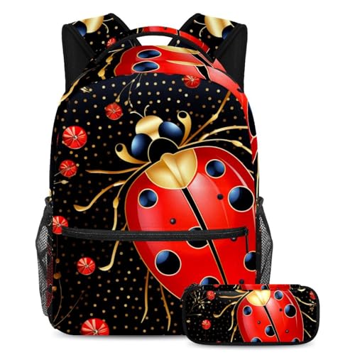 Grand cartable solide lot de 2 avec trousse imprimé floral rouge