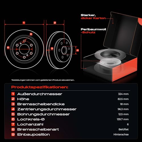 Frankberg Bremsensatz inkl. 2x Bremsscheiben + 4x Bremsbeläge Hinten Kompatibel mit H-1 Travel TQ H-1 Cargo TQ Replace# 583024HA50,S58302C5A00