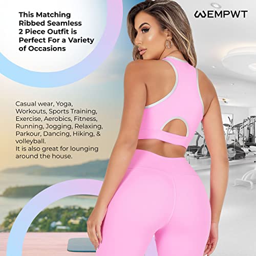 Image of Women's Workout Outfit 2 Piece | Ribbed Seamless Texture High Waist Leggings | Sports Bra Yoga & Workout Sets For Women