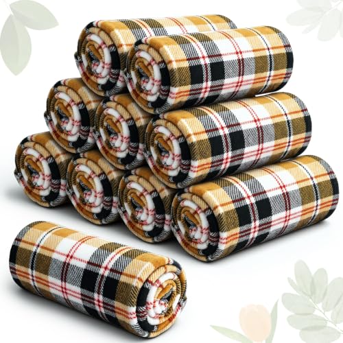 SmoothNovelty 10 Pcs Fall Plaid Throw Blanket Flannel Blanket Bulk, 50"x60" | Thanksgiving Buffalo Plaid Throw Blankets Soft Autumn Fleece Blanket Bulk for Couch Chair Sofa Bed Dorm