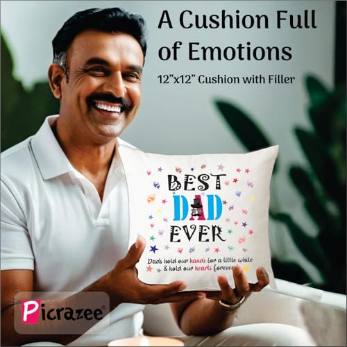 Image of PICRAZEE Gift for Father's Day /Birthday (12x12 Cushion&Filler, Coffee Mug, Trophy, K-Ring, Fridge Magnet, Greeting Card) Best, Papa, Father